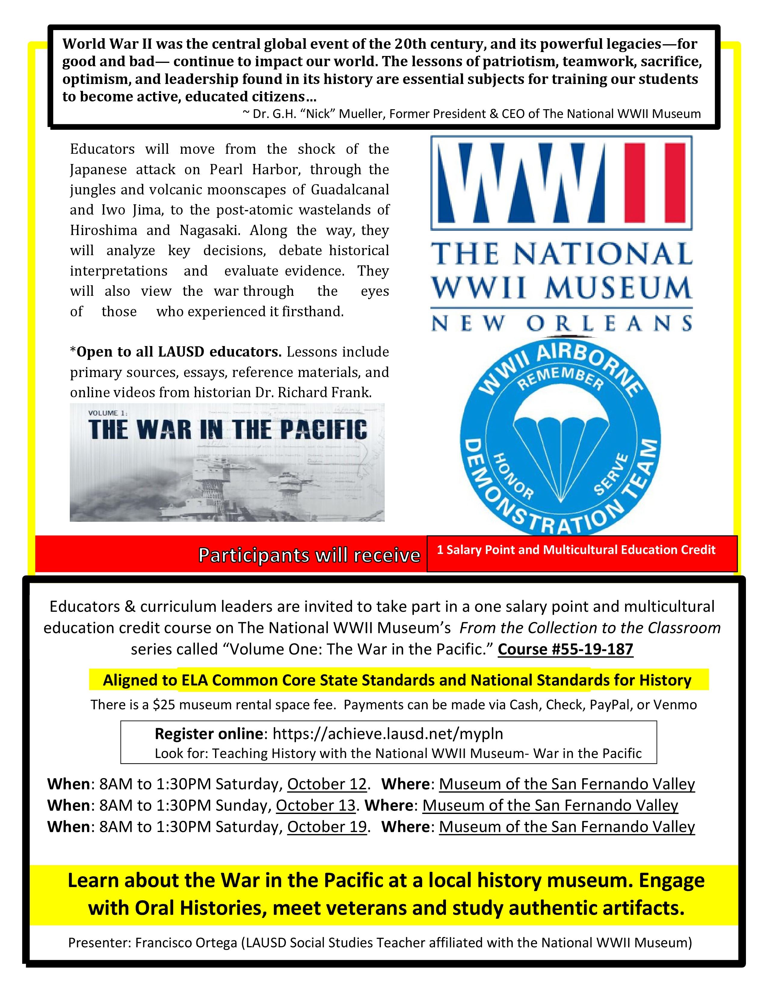 Attachment- Publicity Flyer WWII Museum - Spring 2019- War in Pacific